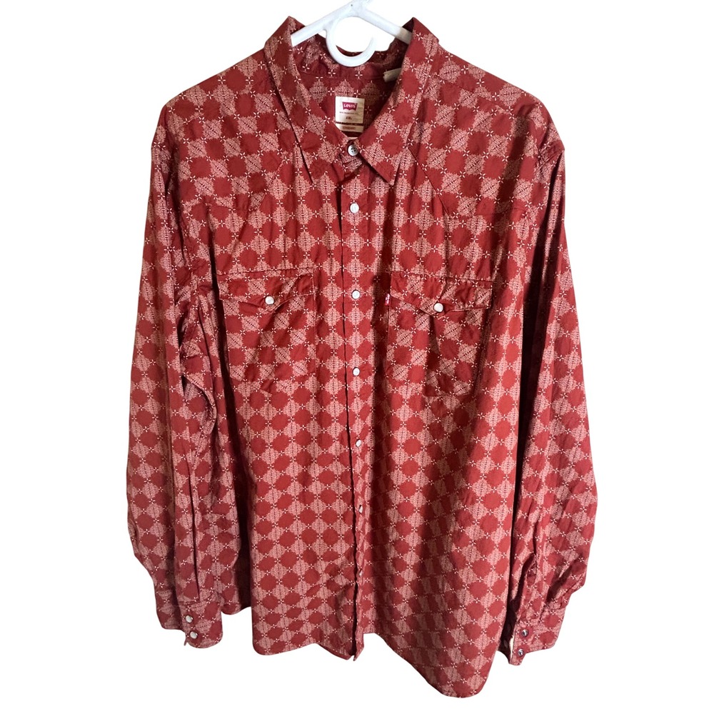 Levi's Pearl Snap Western Shirt Mens XXL Red Geometric Pattern Vintage